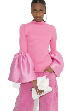 PINK TURTLENECK PUFF SLEEVE TOP