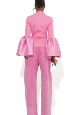 PINK TURTLENECK PUFF SLEEVE TOP