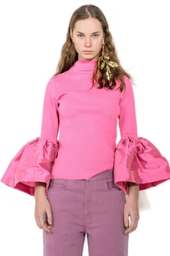 PINK TURTLENECK PUFF SLEEVE TOP