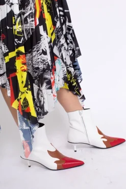 POINTY KITTEN HEEL FLAME BOOTS IN WHITE