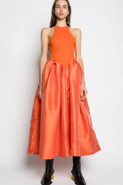 PRE-OWNED / ORANGE DRESS WITH TANK TOP SCOOPED