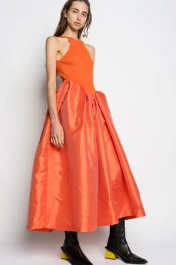 PRE-OWNED / ORANGE DRESS WITH TANK TOP SCOOPED