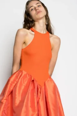 PRE-OWNED / ORANGE DRESS WITH TANK TOP SCOOPED