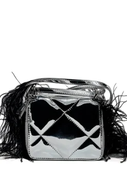 PRE-OWNED / SILVER WALLET BAG WITH FEATHER STRAP