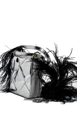 PRE-OWNED / SILVER WALLET BAG WITH FEATHER STRAP