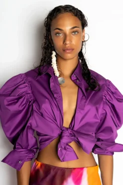 PURPLE BALLOON SLEEVE SHIRT