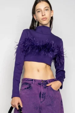 PURPLE CROPPED FEATHER TOP