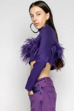PURPLE CROPPED FEATHER TOP