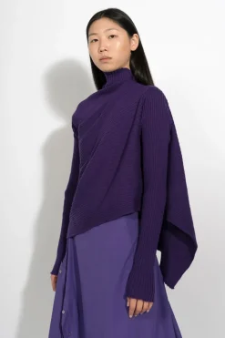 PURPLE DRAPED JUMPER IN MERINO KNIT