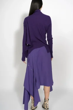 PURPLE DRAPED JUMPER IN MERINO KNIT