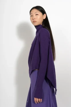 PURPLE DRAPED JUMPER IN MERINO KNIT