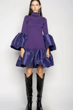 PURPLE PUFF SLEEVE AND HEM DRESS