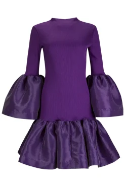 PURPLE PUFF SLEEVE AND HEM DRESS