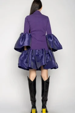 PURPLE PUFF SLEEVE AND HEM DRESS