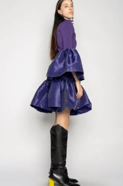 PURPLE PUFF SLEEVE AND HEM DRESS