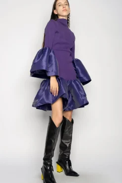 PURPLE PUFF SLEEVE AND HEM DRESS