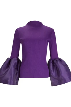 PURPLE TURTLENECK PUFF SLEEVE TOP
