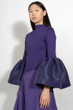PURPLE TURTLENECK PUFF SLEEVE TOP