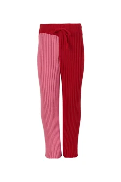 RED AND PINK COTTON KNIT TROUSERS