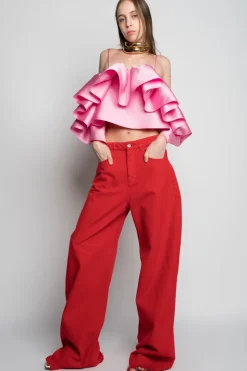 RED BOYFRIEND TROUSERS