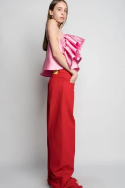 RED BOYFRIEND TROUSERS