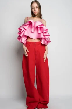 RED BOYFRIEND TROUSERS
