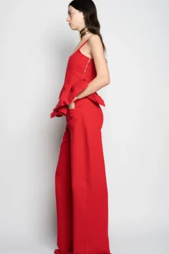 RED CORSET WITH PLEATED HIP PANELS