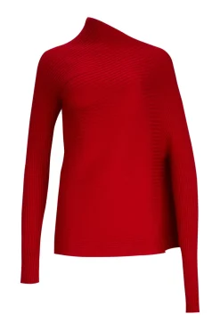 RED DRAPED JUMPER IN MERINO KNIT