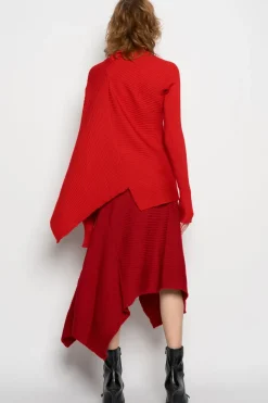 RED DRAPED JUMPER IN MERINO KNIT