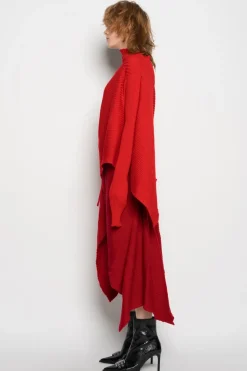 RED DRAPED JUMPER IN MERINO KNIT