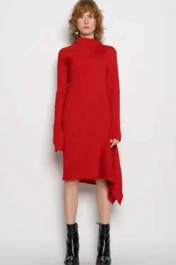 RED DRAPED NECK DRESS