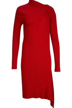 RED DRAPED NECK DRESS