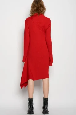 RED DRAPED NECK DRESS