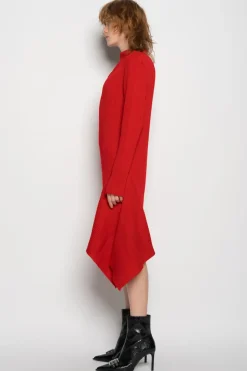RED DRAPED NECK DRESS