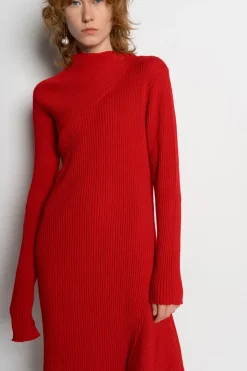 RED DRAPED NECK DRESS