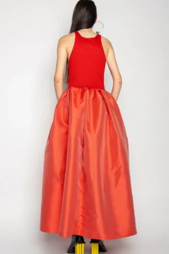 RED DRESS WITH TANK TOP SCOOPED