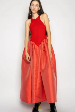 RED DRESS WITH TANK TOP SCOOPED