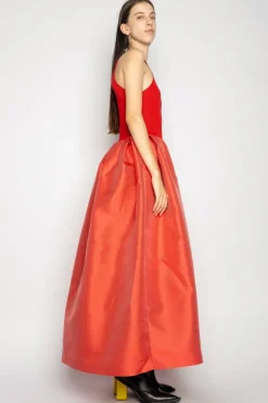 RED DRESS WITH TANK TOP SCOOPED