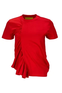 RED GATHERED T-SHIRT