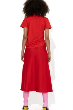 RED GATHERED T-SHIRT