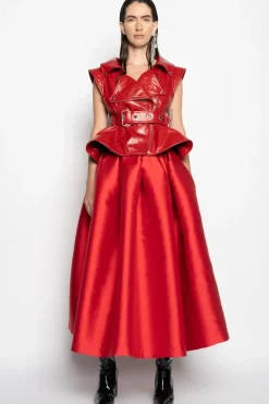 RED HIGH WAIST PLEATED FULL SKIRT