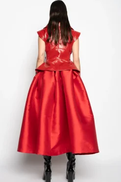 RED HIGH WAIST PLEATED FULL SKIRT