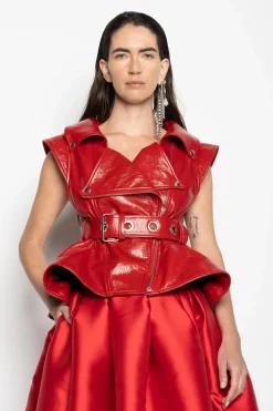 RED LEATHER BIKER VEST
