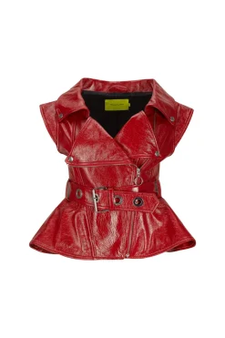 RED LEATHER BIKER VEST