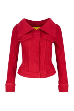 RED OFF-SHOULDER COLLAR JACKET
