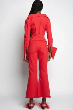 RED OFF-SHOULDER COLLAR JACKET