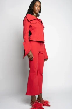 RED OFF-SHOULDER COLLAR JACKET