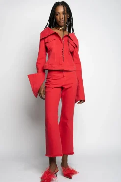 RED OFF-SHOULDER COLLAR JACKET