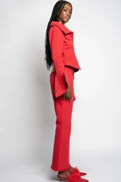 RED OFF-SHOULDER COLLAR JACKET