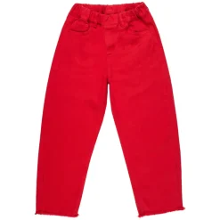 RED PULL ON BAGGY TROUSERS WITH FRAYED EDGES